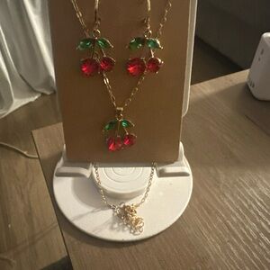 Gold Cherry Necklace and Earrings Set